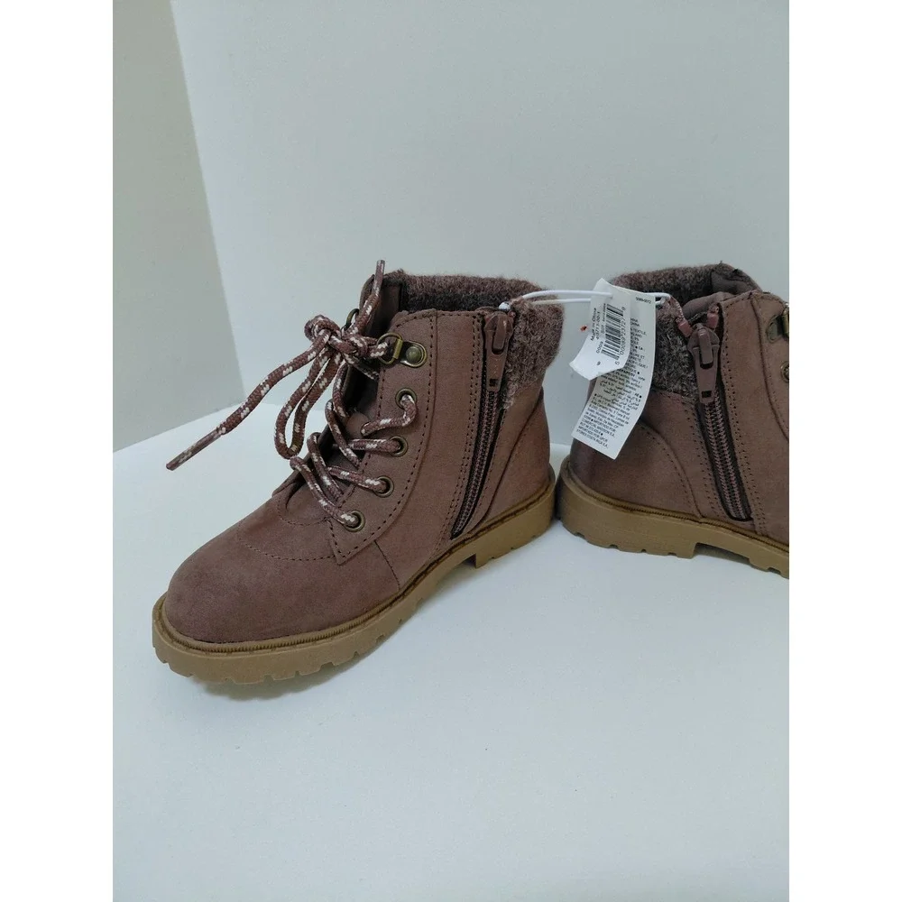 Old Navy Toddler‎ Brown Faux Suede Combat Boots Knit Collar Size 9